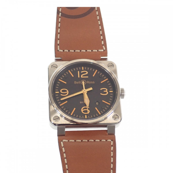 【Aランク】ベル＆ロス Bell＆Ross ゴールデンヘリテージ BR03-92GOLDENHERI-CA 腕時計 ステンレススチール レザー 自動巻き ブラック文字盤 メンズ【ISEYA】