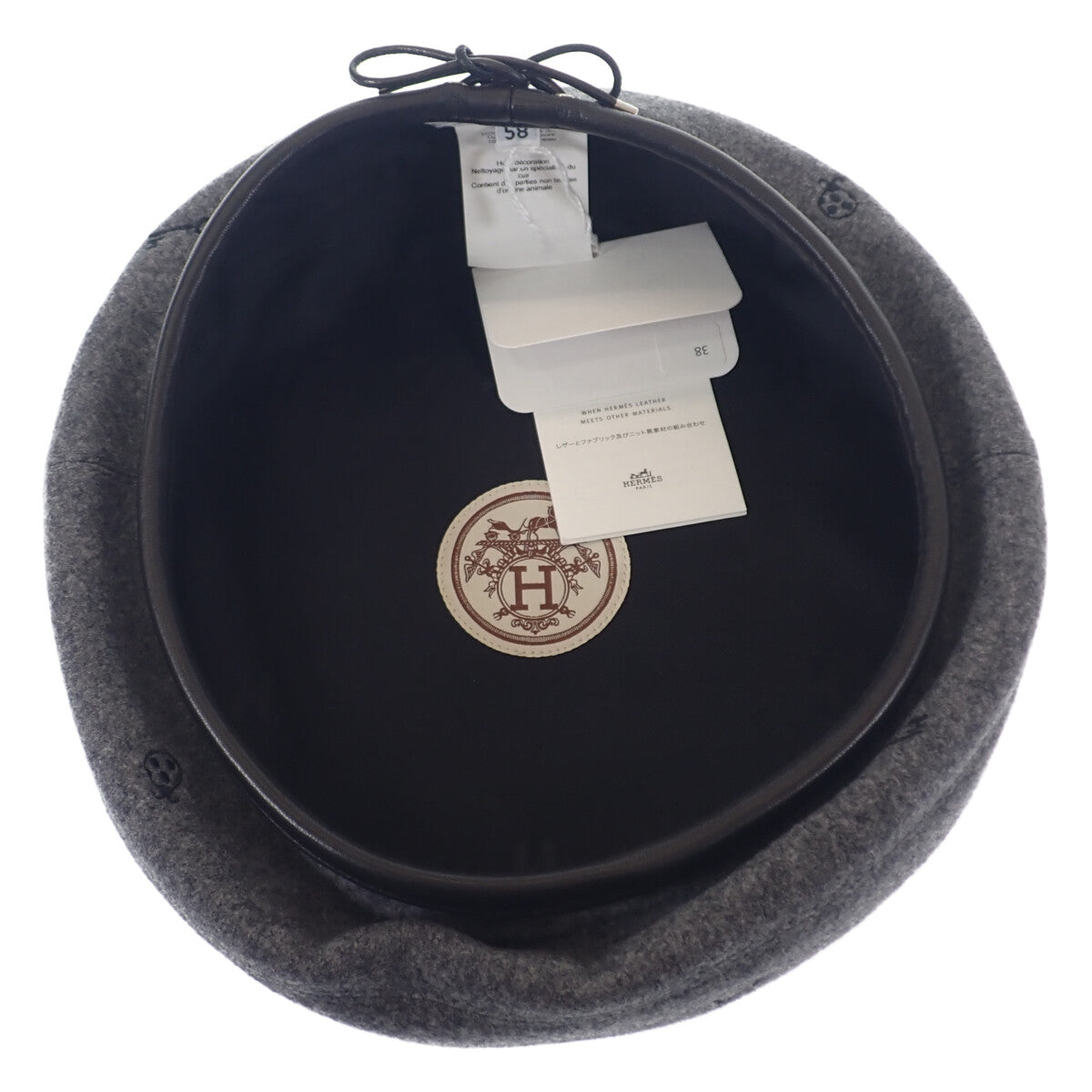 エルメス HERMES サントノーレチャーム 58 H212010N_GF58 ベレー帽 カシミヤ レザー CHARBON グレー レディース【中古】【Sランク】