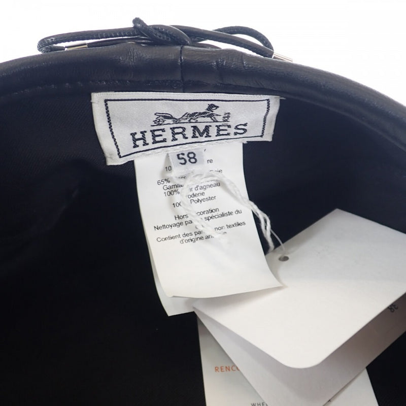 【Sランク】エルメス HERMES サントノーレチャーム H212010N_GF58 ベレー帽 カシミヤ レザー CHARBON グレー サイズ58 レディース【ISEYA】