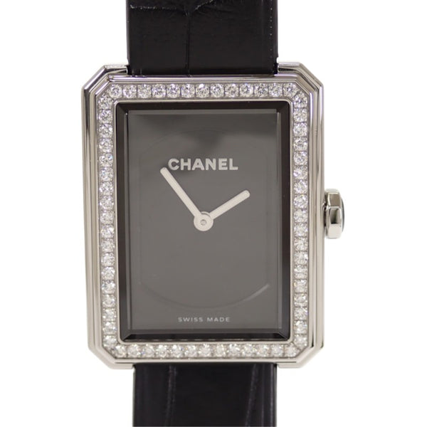 シャネル CHANEL ボーイフレンド H4883 腕時計 ダイヤモンド ステンレススチール レザー クオーツ ブラック文字盤 レディース【中古】【Aランク】
