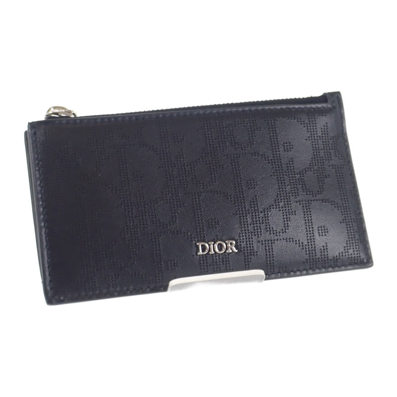 【Sランク】クリスチャンディオール Christian Dior ジップカードホルダー 2ESBC250VPD_H03E カードケース カーフ ブラック メンズ【ISEYA】