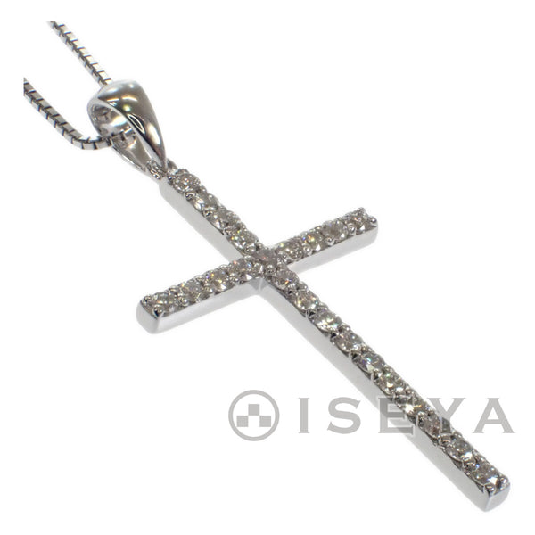 K18WG クロス 十字架 デザイン ネックレス ペンダント ダイヤモンド0.34ct レディース ジュエリー アクセサリー【ISEYA】