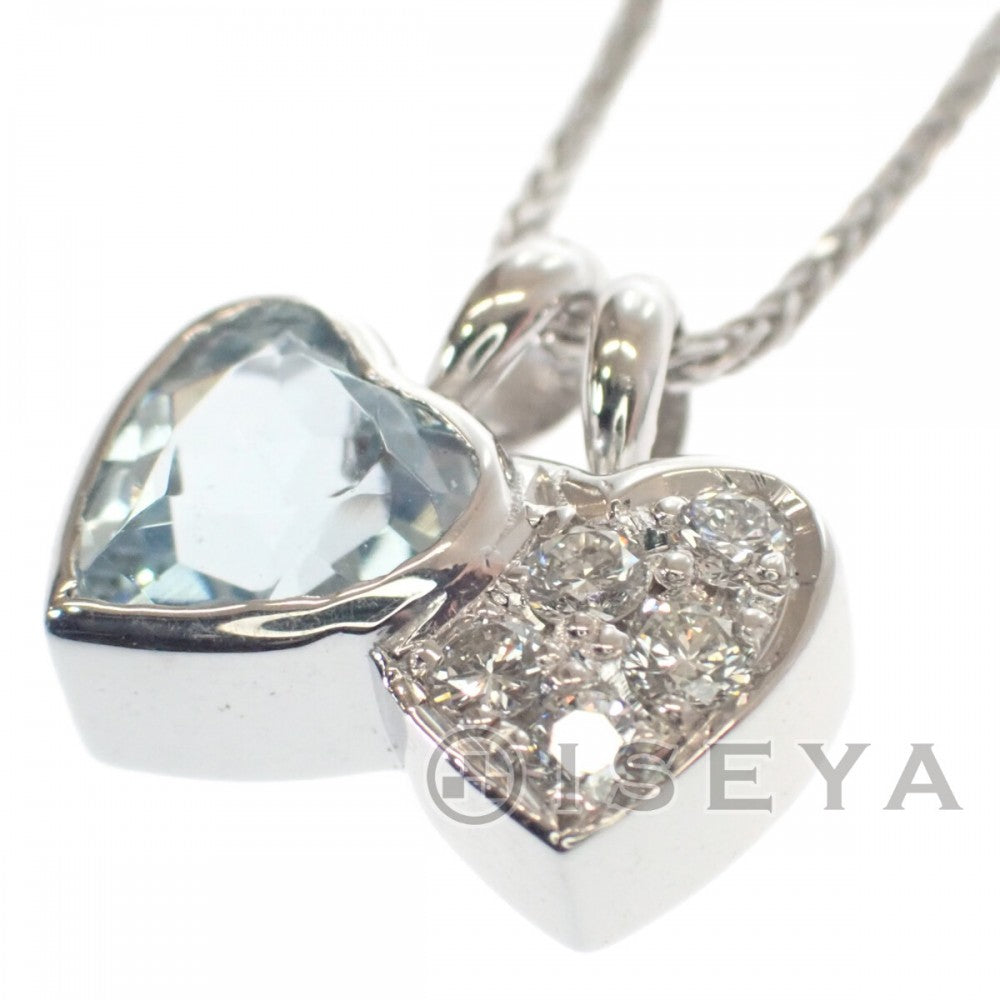 【中古】 デザイン ジュエリー ハート  ネックレス K18ホワイトゴールド アクアマリン ダイヤモンド レディース【Aランク】