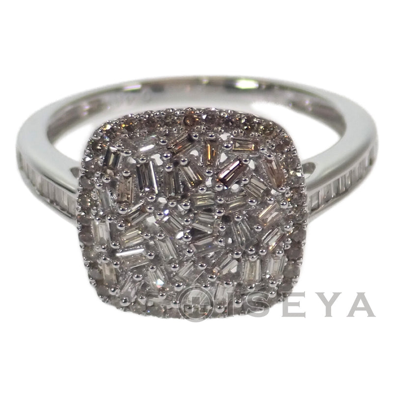 【Aランク】K18WG スクエア デザイン リング 指輪 ダイヤモンド0.45ct テーパーダイヤモンド サイズ棒約11号 レディース ジュエリー【ISEYA】