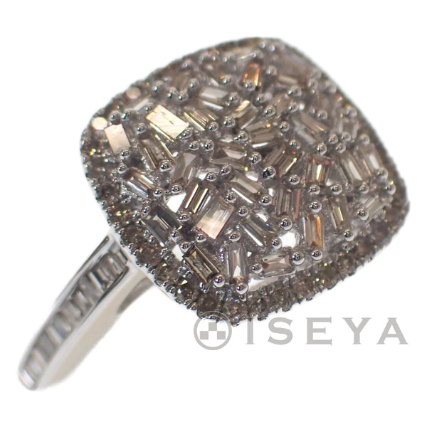 K18WG スクエア デザイン リング 指輪 ダイヤモンド0.45ct テーパーダイヤモンド サイズ棒約11号 レディース ジュエリー【ISEYA】