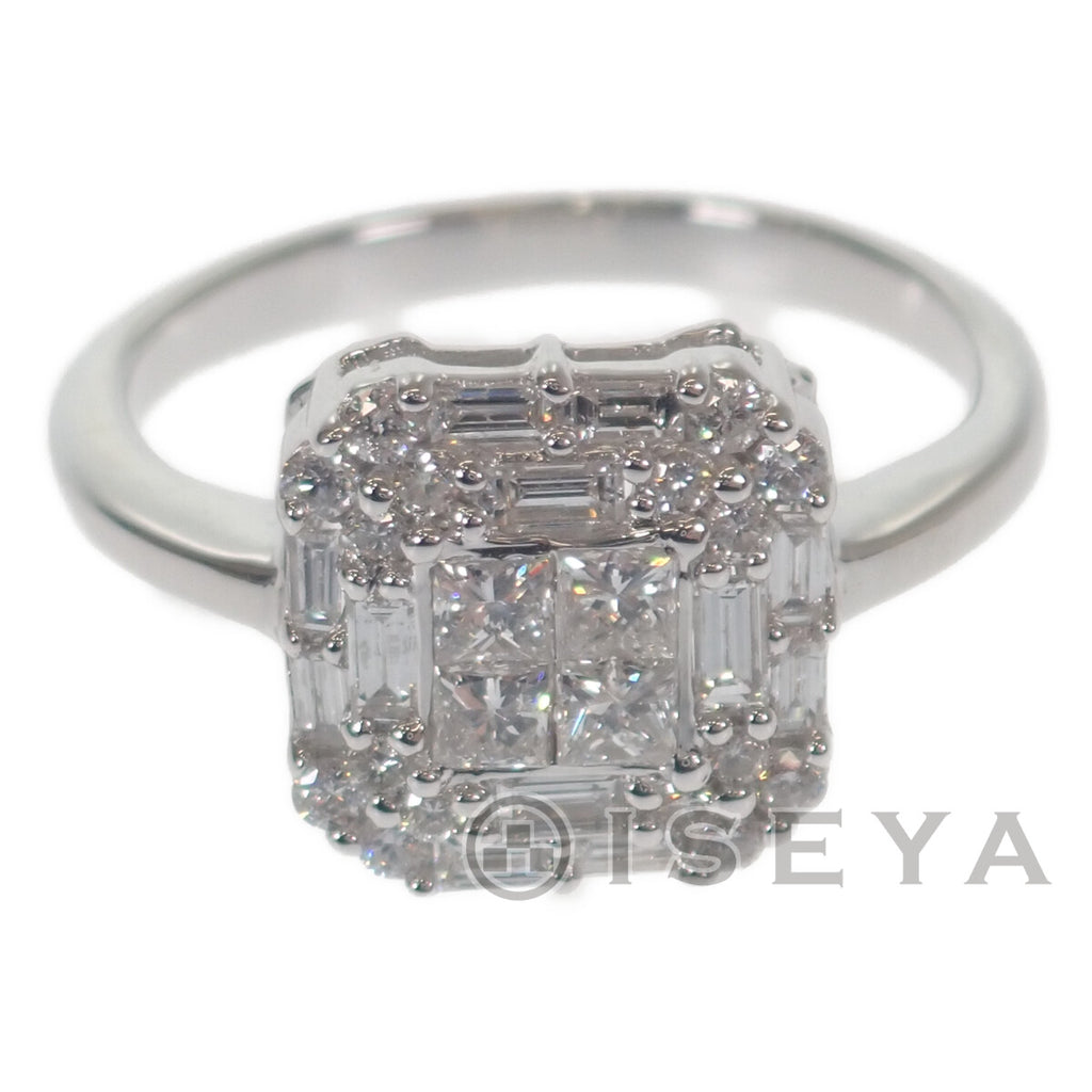 【Aランク】スクエアモチーフ デザインリング 指輪 K18WG ダイヤモンド0.65ct サイズ棒約12号 レディース ジュエリー アクセサリー【ISEYA】