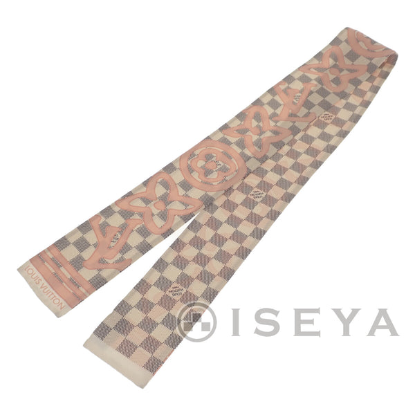 バンドー・ダミエアズール タイシエンヌ スカーフ M70510 シルク100％ ホワイト ピンク【ISEYA】