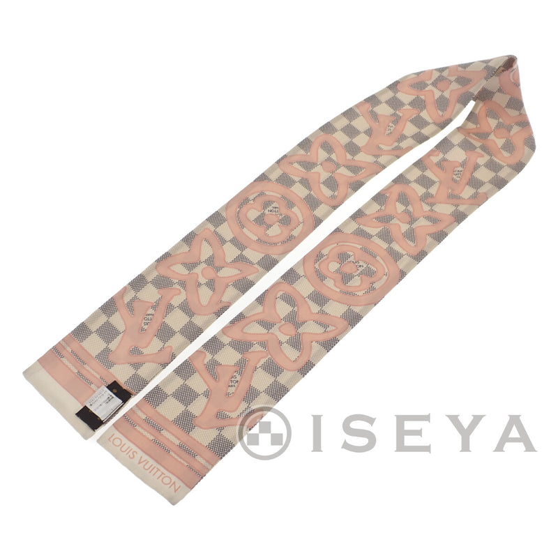 バンドー・ダミエアズール タイシエンヌ スカーフ M70510 シルク100％ ホワイト ピンク【ISEYA】
