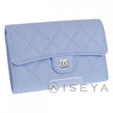 【Aランク】シャネル CHANEL ミディアム クラシックフラップウォレット AP0232_Y33352_NN010 三つ折り財布 キャビアスキン ブルー ゴールド金具 レディース【ISEYA】