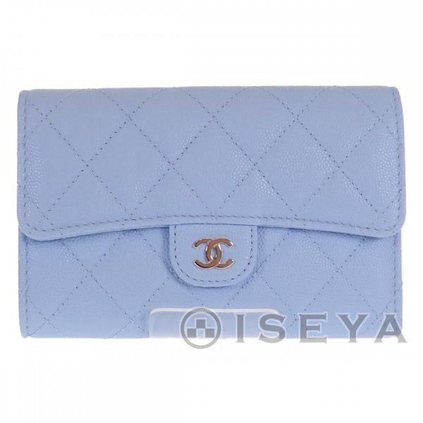 【Aランク】シャネル CHANEL ミディアム クラシックフラップウォレット AP0232_Y33352_NN010 三つ折り財布 キャビアスキン ブルー ゴールド金具 レディース【ISEYA】