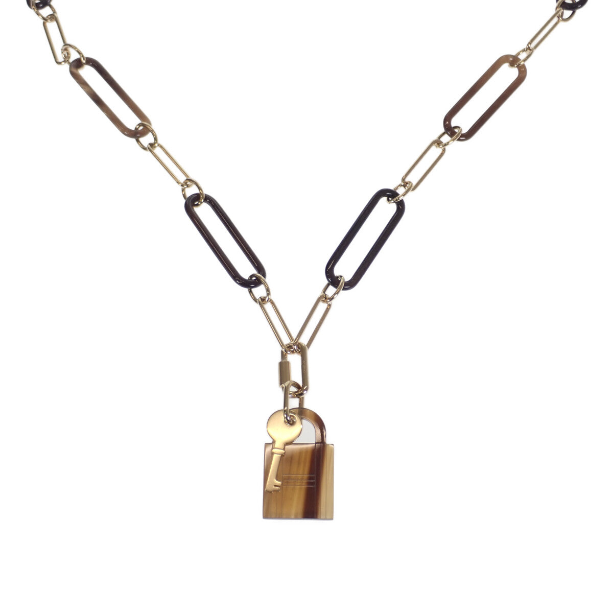 エルメス HERMES アミュレット パドロックGM ネックレス バッファローホーン ブラウン ゴールド レディース【中古】【SAランク】