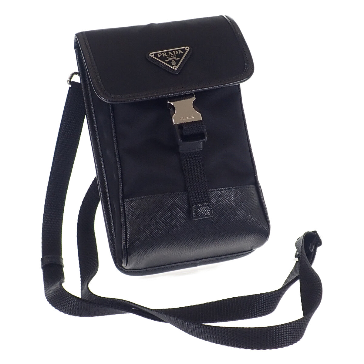 プラダ PRADA フォンケース スマホ 2ZH109 ショルダーバッグ ナイロン サフィアーノ ブラック レディース【中古】【Aランク】