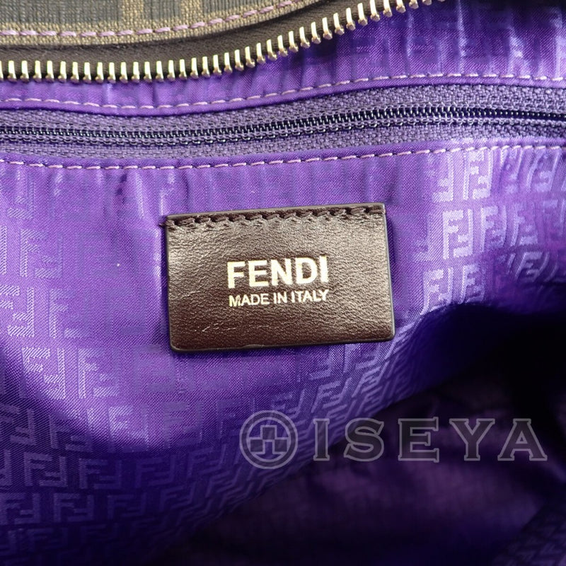 【ABランク】フェンディ FENDI ズッカ柄 ショッピングロールバッグ トートバッグ PVC ブラウン パープル レディース【ISEYA】