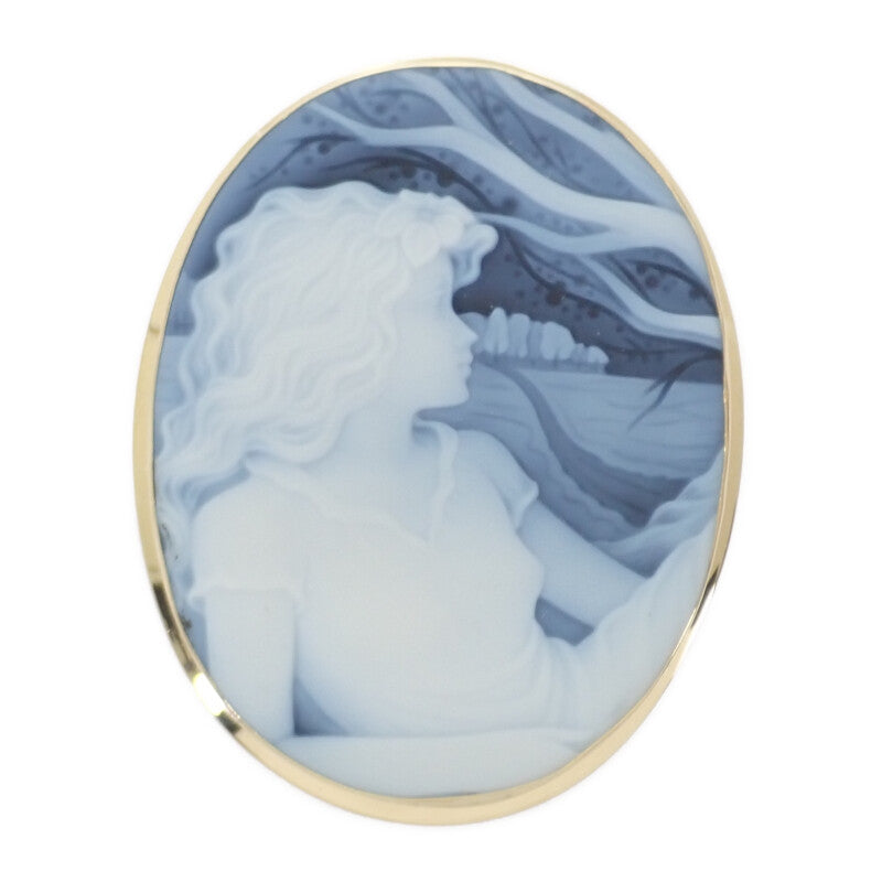 【中古】 K18 デザインジュエリー カメオ ブローチ K18イエローゴールド ネイビー ゴールド メノウ レディース【Aランク】