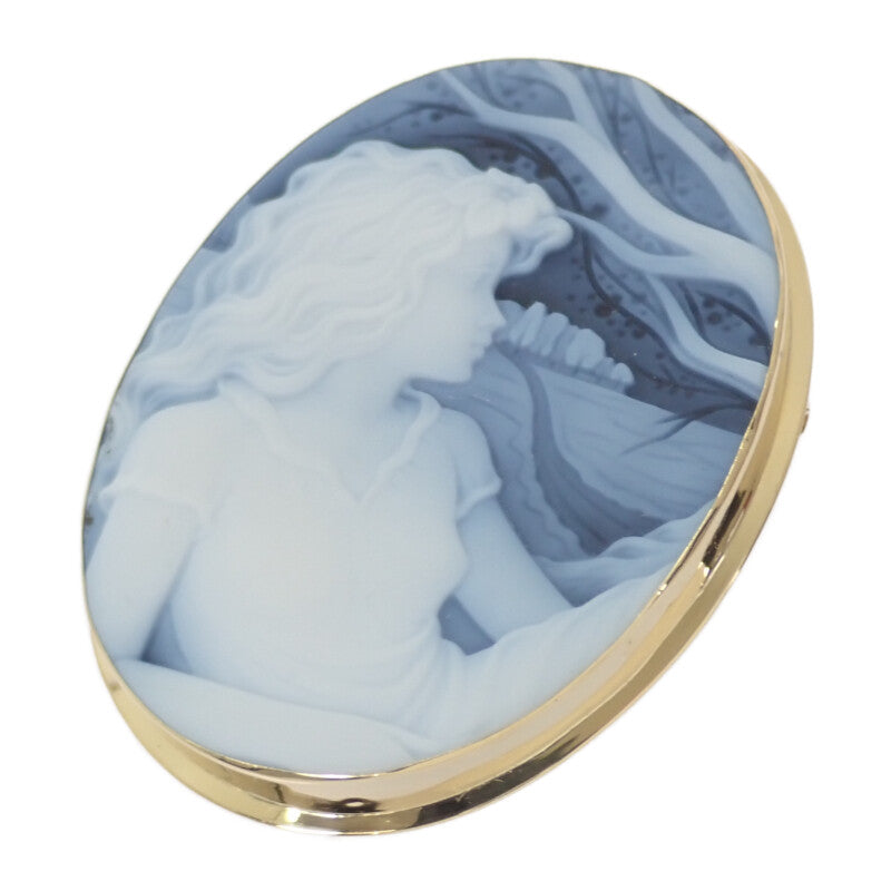 【中古】 K18 デザインジュエリー カメオ ブローチ K18イエローゴールド ネイビー ゴールド メノウ レディース【Aランク】