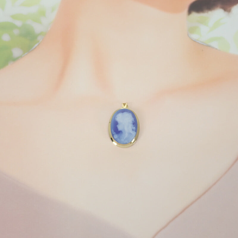 K18 カメオ　メノウ　ブルーカメオ　ブローチ　ネックレストップ 中古】 K18 デザインジュエリー カメオ ブローチ K18イエローゴールド