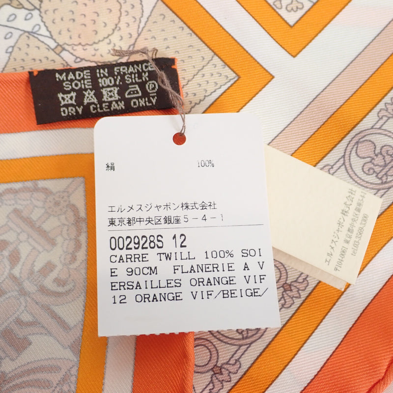 カレ90 スカーフ Flanerie `a Versailles シルク100％ オレンジ  レディース ブランド 小物 ファッション【ISEYA】