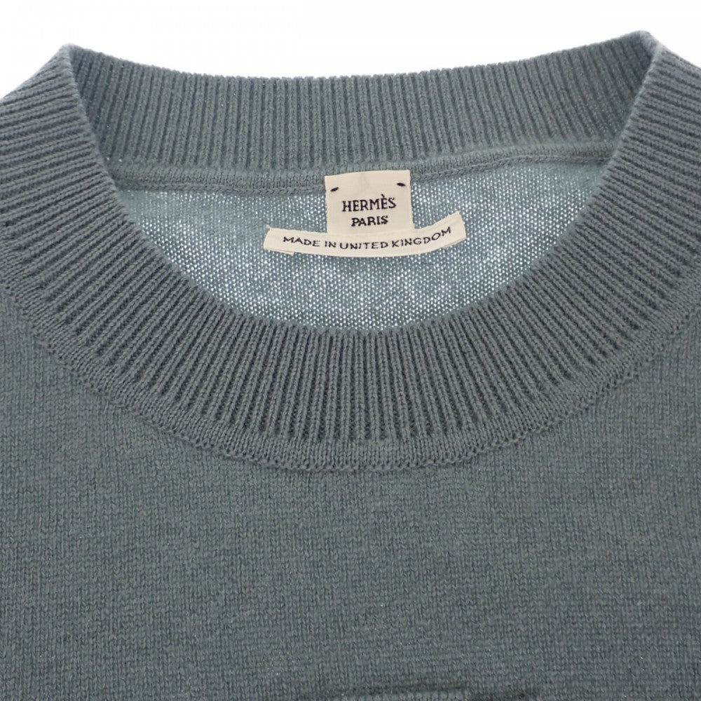 エルメス HERMES Hリフト ニット トップス 40  2H2663D1 半袖Ｔシャツ カシミヤ Bleu Lichen レディース【中古】【Aランク】 エルメス HERMES Hリフト ニット トップス 40 2H2663D1 半袖Tシャツ