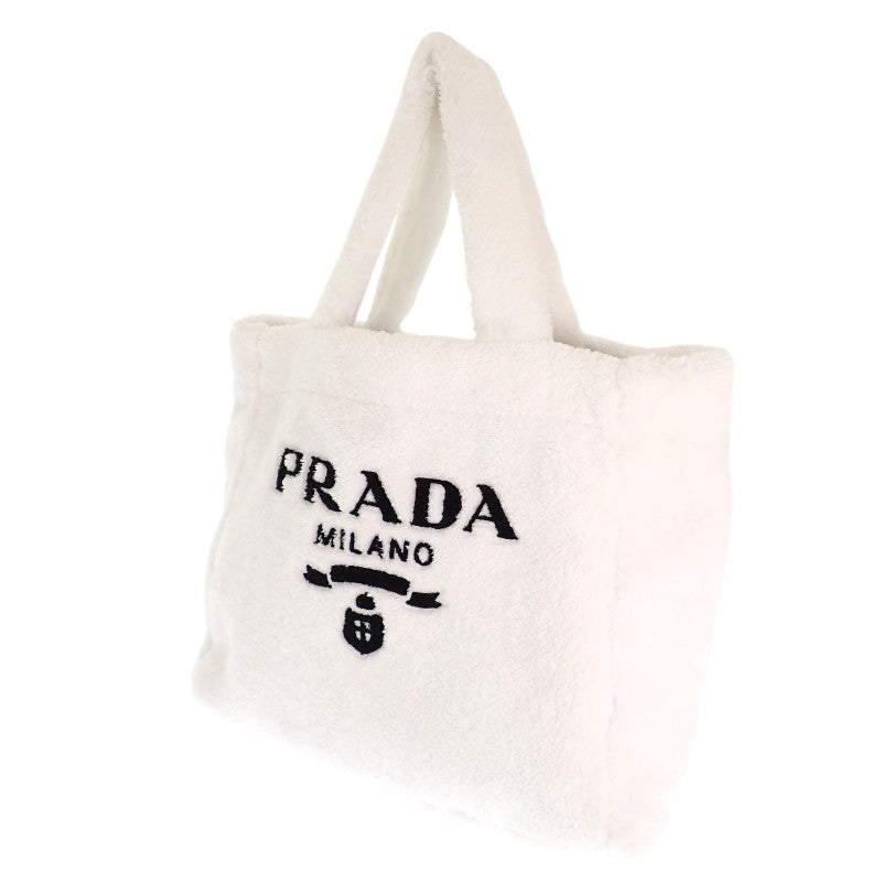 プラダ PRADA テリートートバッグ トライアングルロゴ 1BG130 トートバッグ パイル ホワイト レディース【中古】【Aランク】