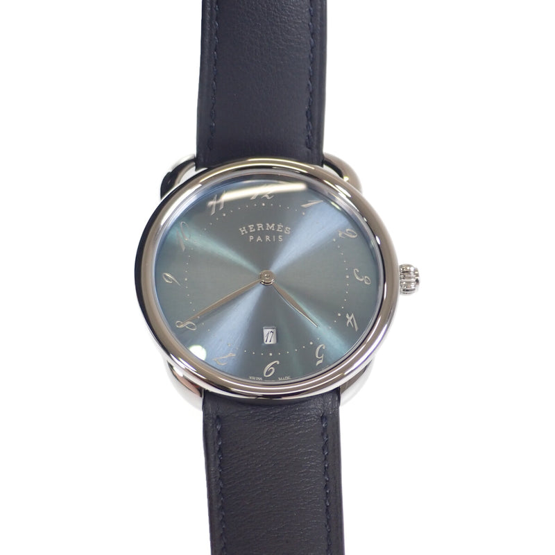 【Aランク】HERMES エルメス アルソーGM メンズ 腕時計 AR7Q.810 ステンレス レザーベルト 青 ブルー文字盤 クォーツ【ISEYA】