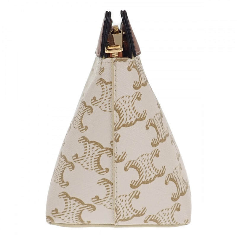 セリーヌ CELINE スモールトラベル 10C762DJP.01TA ポーチ ポリウレタン レザー ホワイト ゴールド金具 レディース【中古】【Aランク】