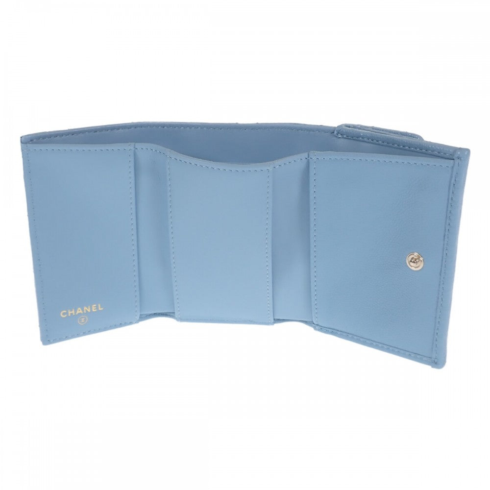 シャネル CHANEL ココマーク スモールフラップウォレット AP3397 三つ折り財布 キャビアスキン ストラスブルー ゴールド金具 レディース【中古】【Aランク】