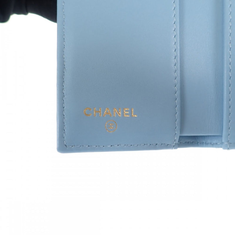 【ABランク】シャネル CHANEL ココマーク スモールフラップウォレット AP3397 三つ折り財布 キャビアスキン ストラスブルー ゴールド金具 レディース【ISEYA】