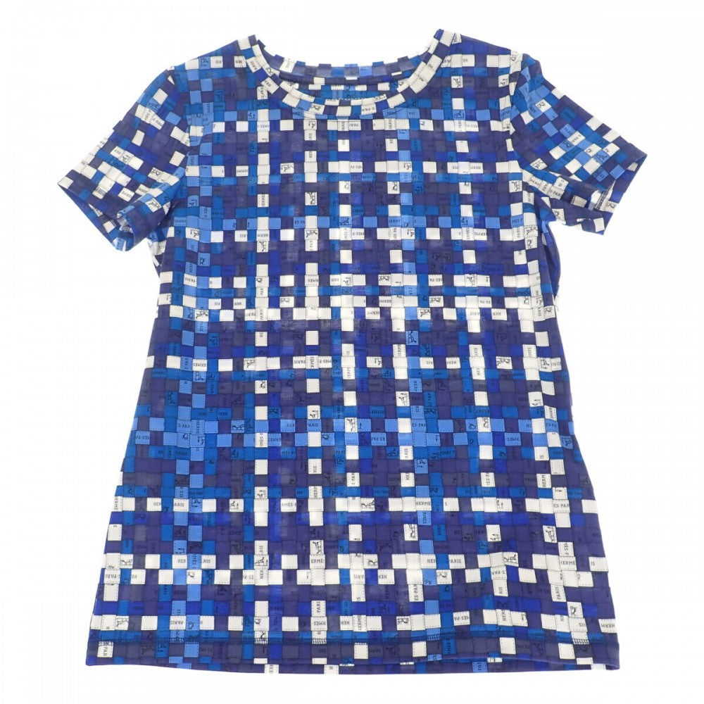 エルメス HERMES ボルデュック・チェック 34 半袖Ｔシャツ コットン ブルースマルト レディース【中古】【SAランク】