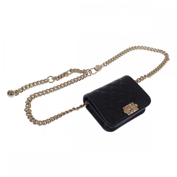 【Aランク】シャネル CHANEL ボーイシャネル ベルトバッグ チェーン AP2302_B06291_94305 コインケース キャビアスキン ブラック マグネット ゴールド金具 レディース【ISEYA】