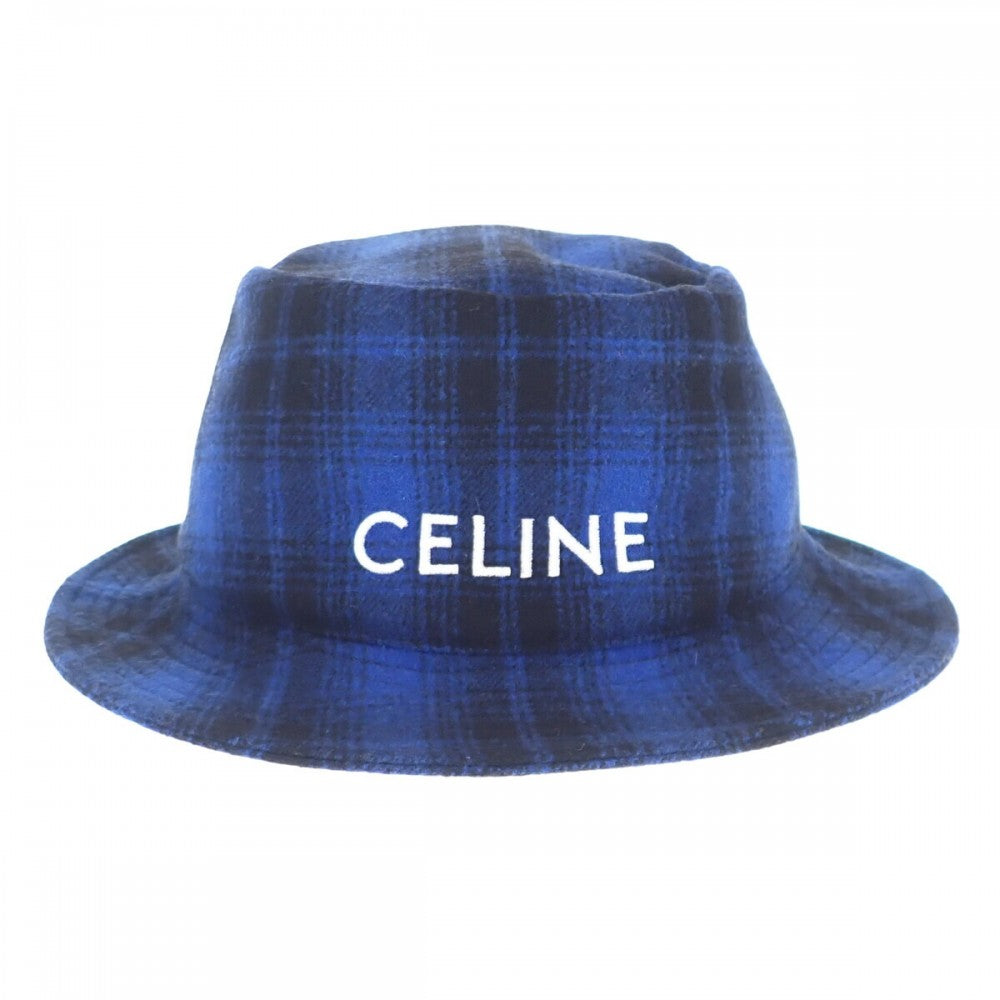 【中古】セリーヌ CELINE バケット フランネルチェック 2AUO4994R.07RK ハット ウール コットン ブルー S メンズ レディース【Aランク】