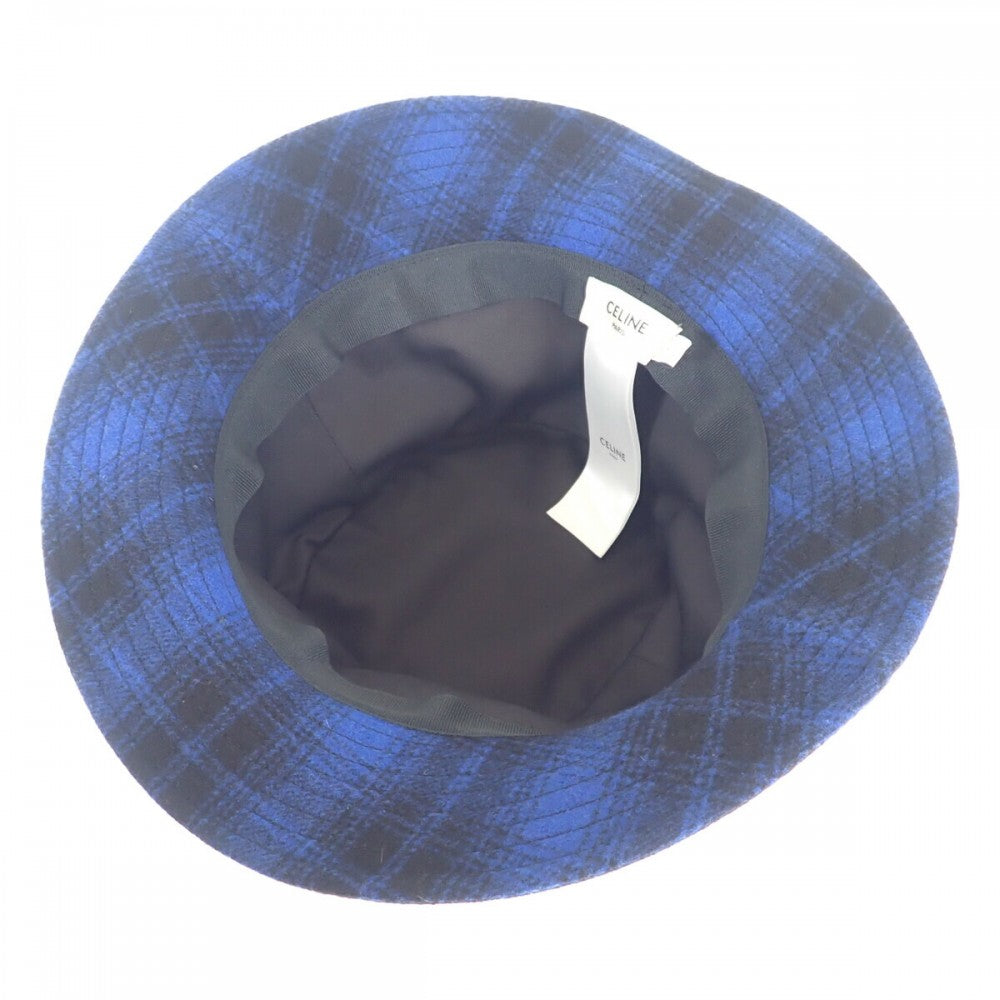 セリーヌ CELINE バケット フランネルチェック S 2AUO4994R.07RK ハット ウール コットン ブルー メンズ レディース【中古】【Aランク】