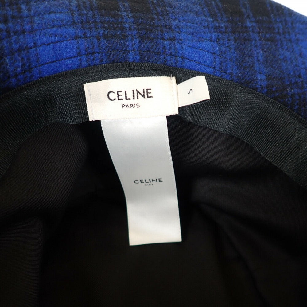 CELINE バケットハット 青と黒のチェック CELINE バケットハット 青と
