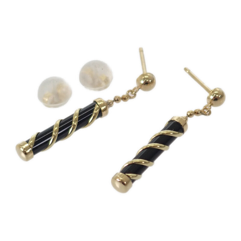 【中古】 K18 デザインジュエリー ピアス K18イエローゴールド ブラック ゴールド オニキス レディース【Aランク】