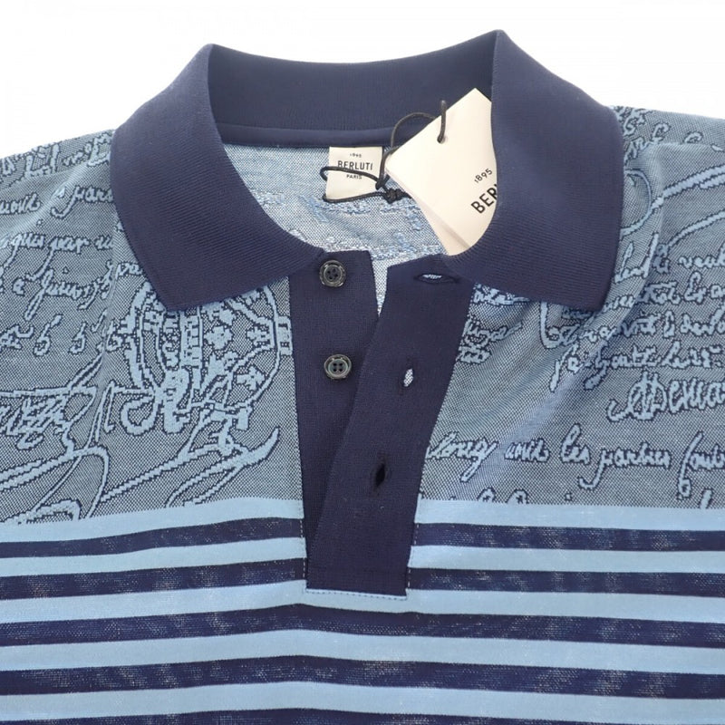 ベルルッティ Berluti ストライプスクリットポロ S R19JPS44-002 ポロシャツ コットン ブルー メンズ【中古】【Sランク】