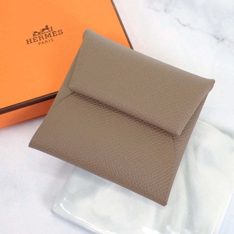 エルメス HERMES バスティア コインケース ヴォーエプソン エトゥープ ベージュ レディース【中古】【SAランク】