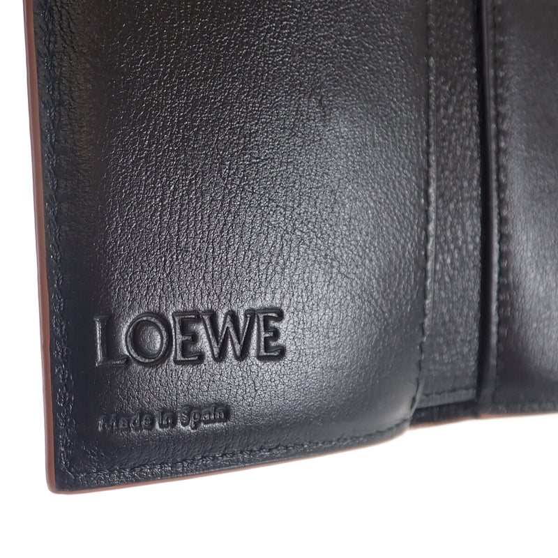 ファッション小物【Aランク】LOEWE ロエベ アナグラムトライフォールド 三つ折り ミニ 財布 C821TR2X02 カーフスキン ブラック レディース【ISEYA】