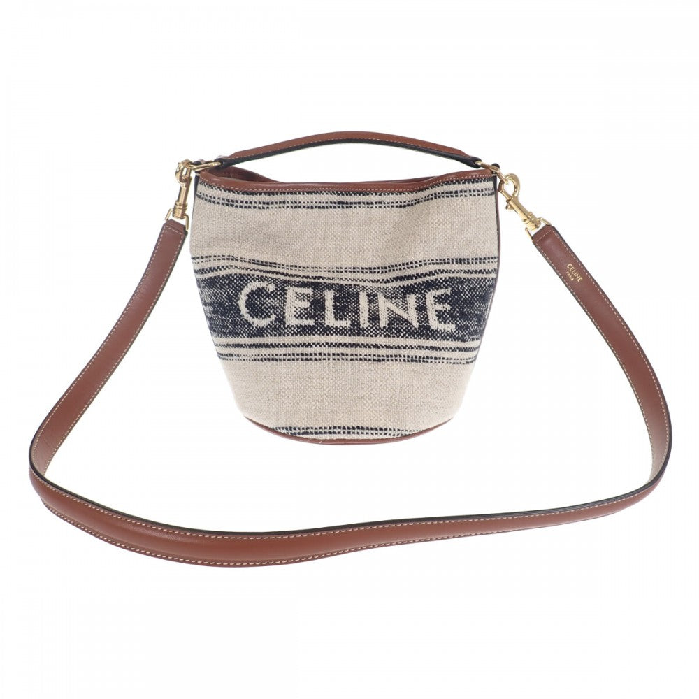 セリーヌ CELINE ティーンバケット16 197572ERF.01WB ショルダーバッグ キャンバス レザー ホワイト レディース【中古】【ABランク】