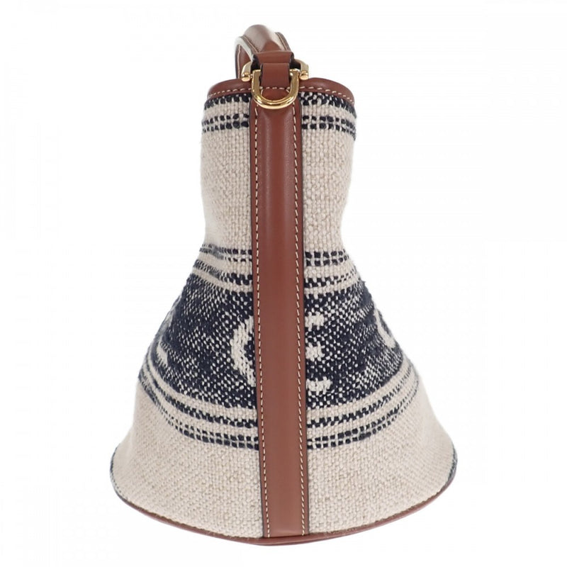 セリーヌ CELINE ティーンバケット16 197572ERF.01WB ショルダーバッグ キャンバス レザー ホワイト レディース【中古】【ABランク】