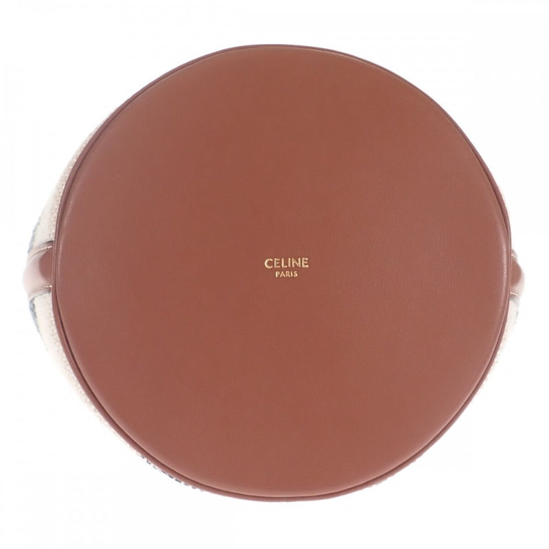 セリーヌ CELINE ティーンバケット16 197572ERF.01WB ショルダーバッグ キャンバス レザー ホワイト レディース【中古】【ABランク】