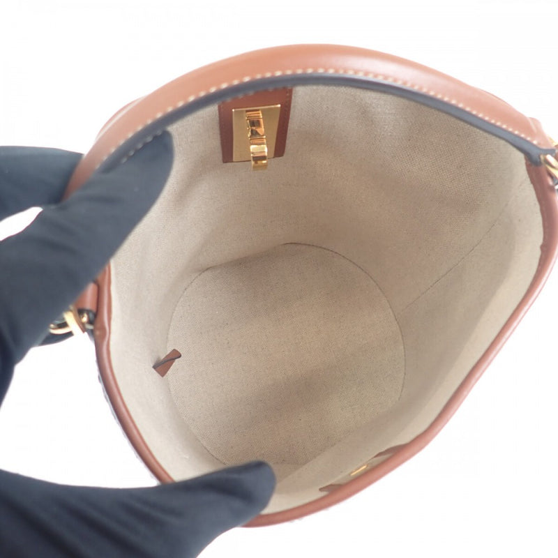 セリーヌ CELINE ティーンバケット16 197572ERF.01WB ショルダーバッグ キャンバス レザー ホワイト レディース【中古】【ABランク】