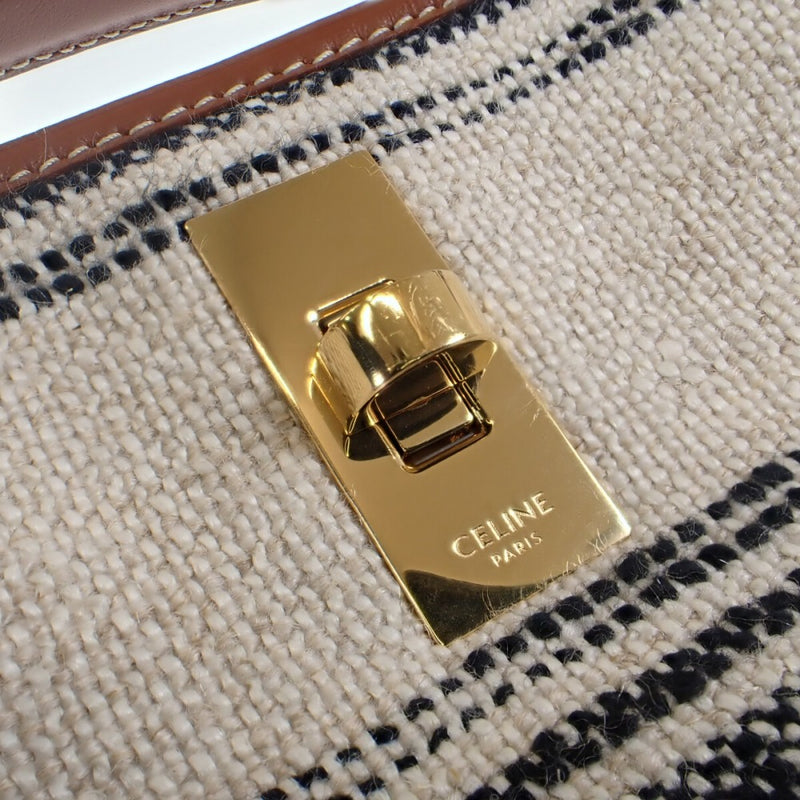 セリーヌ CELINE ティーンバケット16 197572ERF.01WB ショルダーバッグ キャンバス レザー ホワイト レディース【中古】【ABランク】