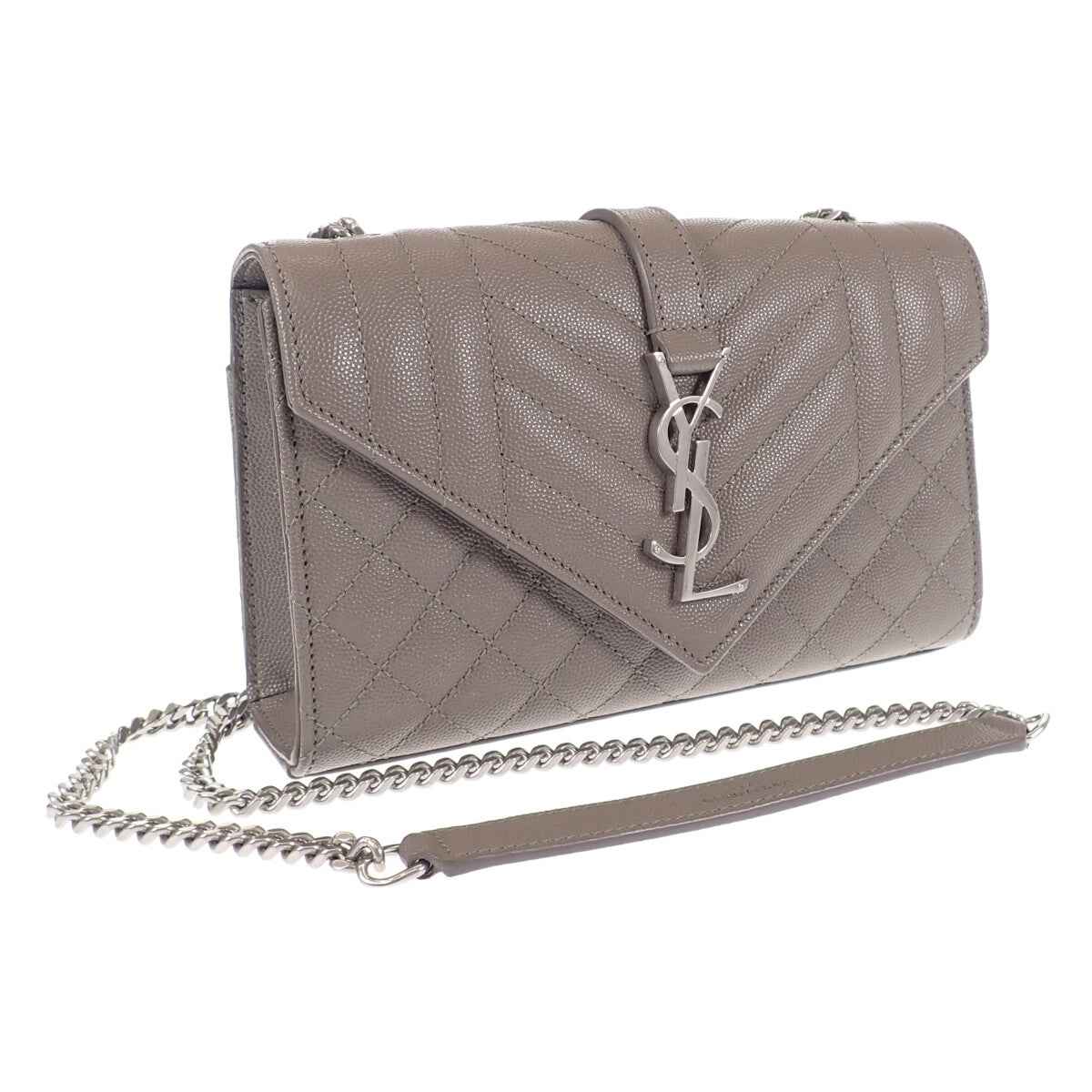 サンローラン SAINT LAURENT エンヴェロッブスモール 600195BOW961545 ショルダーバッグ キルティングレザー グレー シルバー金具 レディース【中古】【Aランク】