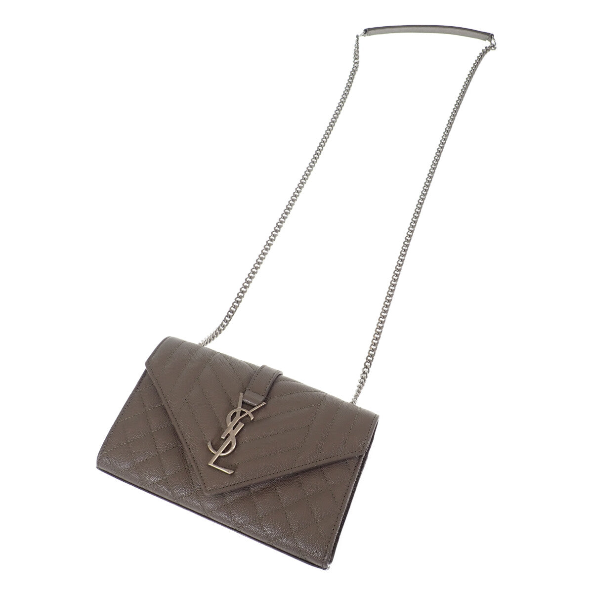 SAINT LAURENT Envelop Small 600195BOW961545 Shoulder Bag Quilted Leather Gray Silver Hardware Ladies 【Used】【A Rank】