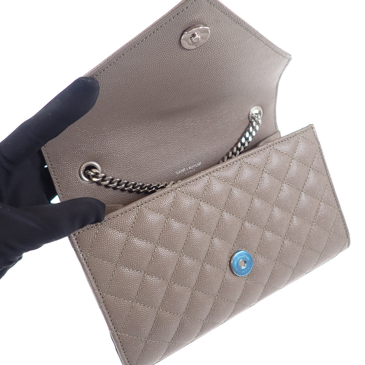 SAINT LAURENT Envelop Small 600195BOW961545 Shoulder Bag Quilted Leather Gray Silver Hardware Ladies 【Used】【A Rank】