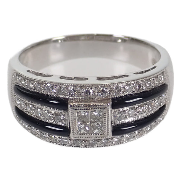 K18WG ホワイトゴールド デザインリング 指輪 ダイヤモンド 0.37ct オニキス 約13号 レディース ジュエリー アクセサリー【ISEYA】