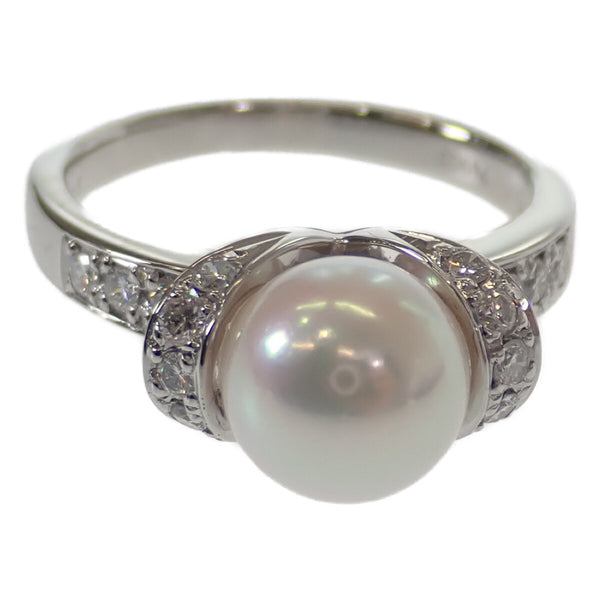Pt900 デザインリング 指輪 プラチナ パール 約8.0mm 真珠 ダイヤモンド 約12号 レディース ジュエリー アクセサリー 【ISEYA】