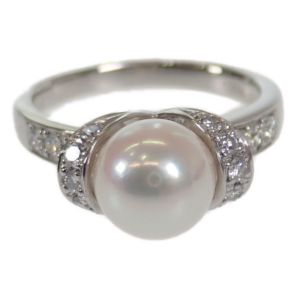 Pt900 デザインリング 指輪 プラチナ パール 約8.0mm 真珠 ダイヤモンド 約12号 レディース ジュエリー アクセサリー 【ISEYA】