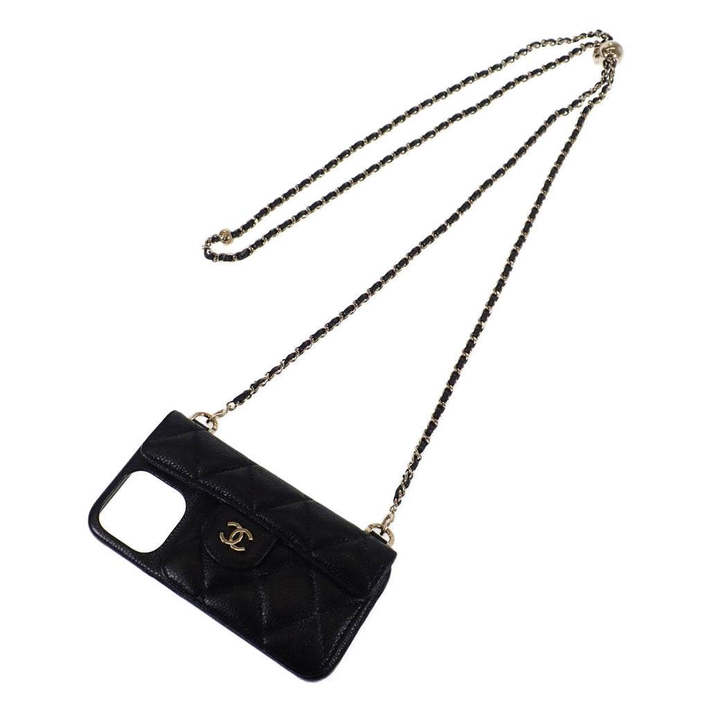 シャネル CHANEL iPhone13/13proケース スマホカバー AP2689 携帯・スマホアクセサリー キャビアスキン マトラッセ ブラック レディース【中古】【ABランク】