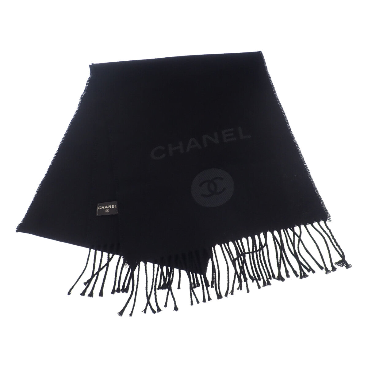 シャネル CHANEL ココマーク マフラー ウール カシミヤ ブラック レディース【中古】【Aランク】