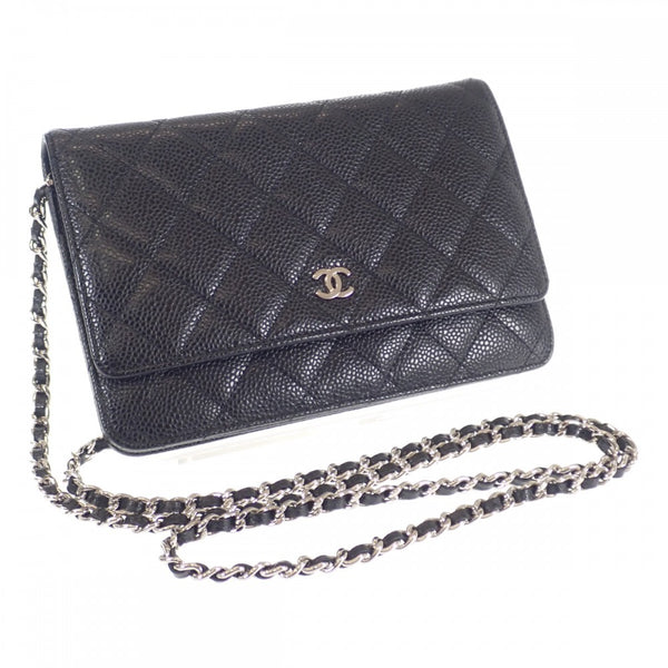 【Aランク】シャネル CHANEL マトラッセ クラシック チェーンウォレット ココマーク A33814_Y01864_C3906 長財布 ショルダーバッグ キャビアスキン ブラック シルバー金具 レディース【ISEYA】